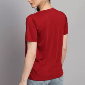 Women Solid Round Neck Pure Cotton Maroon T-Shirt