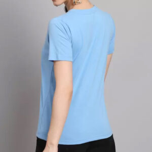 Women Solid Round Neck Pure Cotton Blue T-Shirt