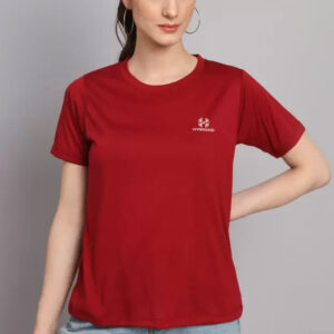 Women Solid Round Neck Pure Cotton Maroon T-Shirt